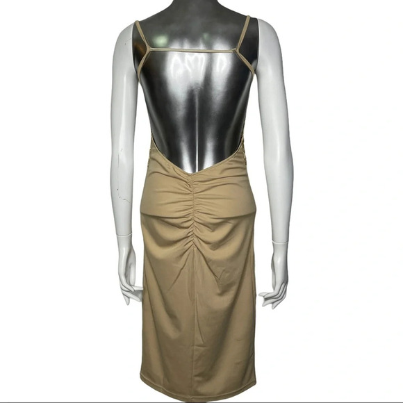 🛍️ 3/$40 Gold Lace Overlay Plunging V-Neck Slip Dress Size Small - Picture 5 of 6